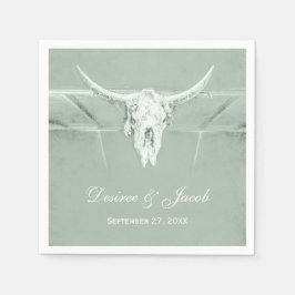 Rustik Pastel Sage Grönt Vit Western Cow Skull Pappersservett