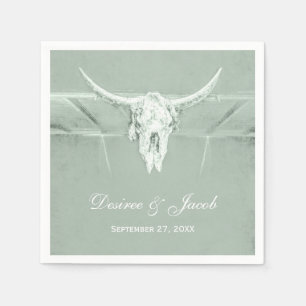 Rustik Pastel Sage Grönt Vit Western Cow Skull Pappersservett