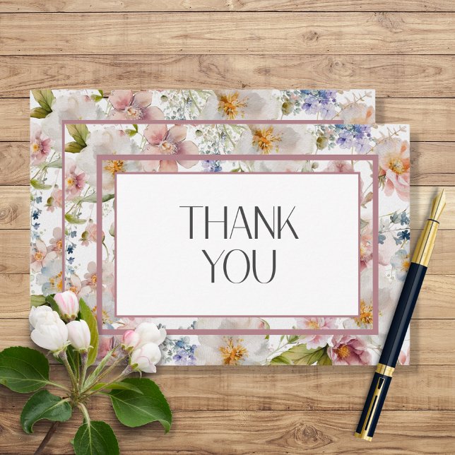 Rustik Pastell April Akvarell Blommig Bröllop Tack Kort (Skapare uppladdad)