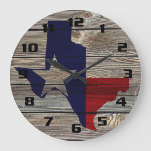 Rustik patriotisk Texas-karta och flagga Stor Klocka