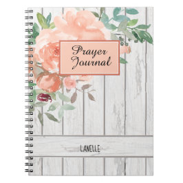 Rustik Peach Blommigt Wood Namn Prayer Journal Anteckningsbok