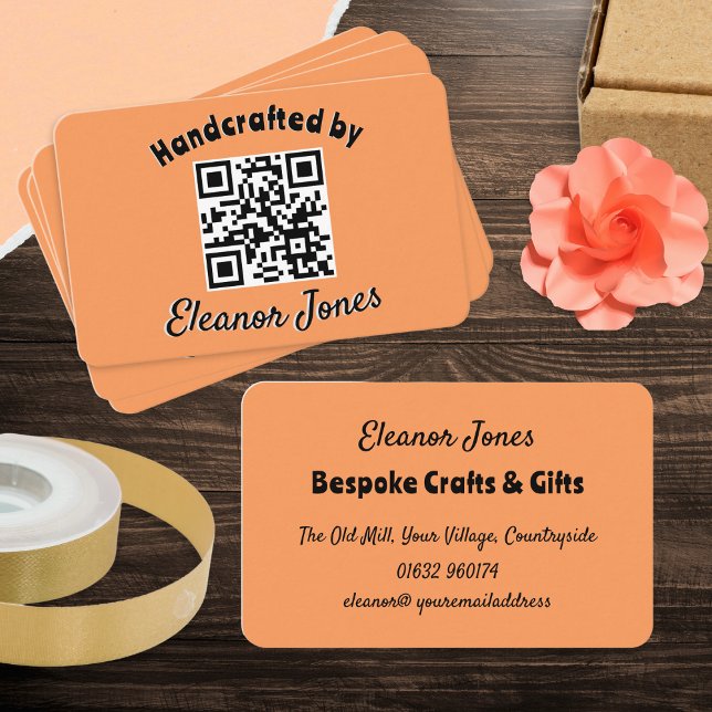 Rustik Peach QR-kod för konsthantverk Visitkort (Introduce your business in style with these pretty peach colored cards, with custom QR code)