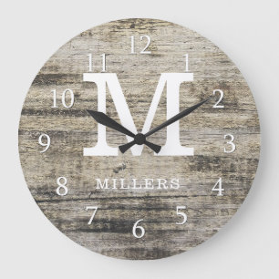 Rustik Personlig Farmhouse Wood Monogram Stor Klocka