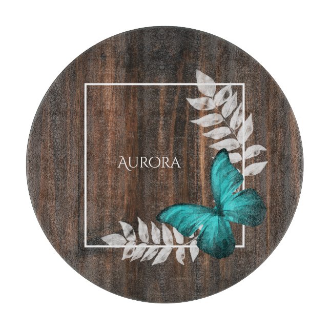 Rustik Personlig för bordsburk (Teal Butterfly) (Framsidan)