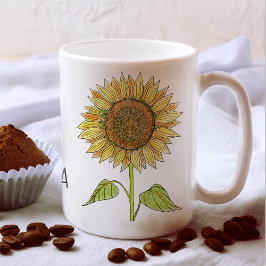 Rustik Personlig Namn Watercolor Solros Kaffemugg