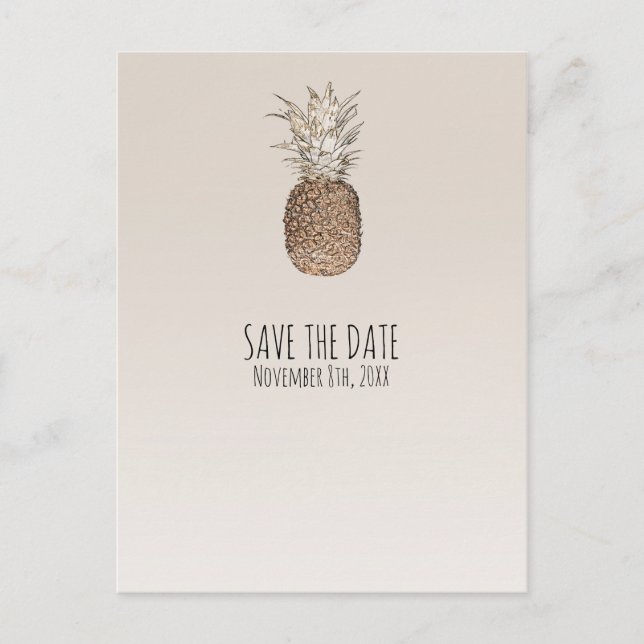 Rustik Pineapple Tropisk Hawaiiansk Save The Date Meddelande Vykort (Framsida)