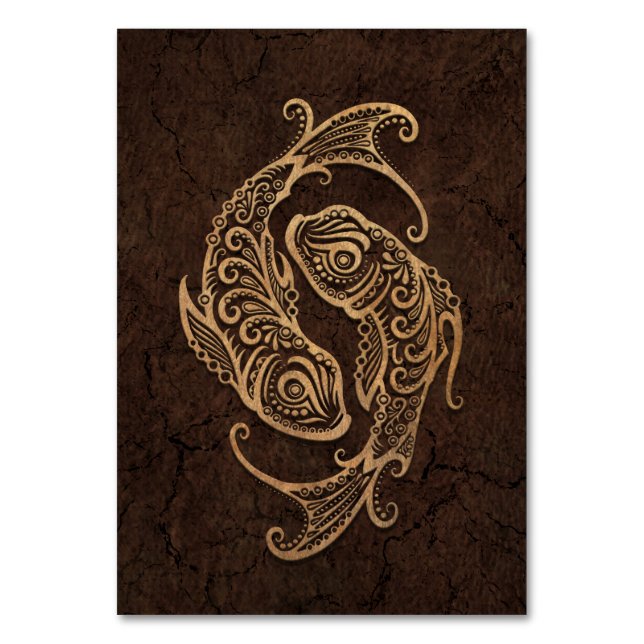 Rustik Pisces Zodiac-tecken på steneffekt Bordsnummer (Framsidan)