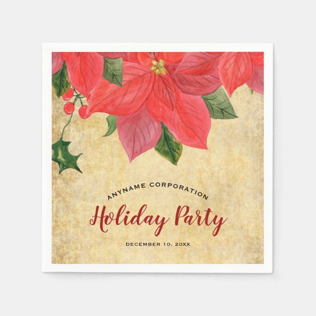 Rustik Poinsettia Företags Julfest Pappersservett (Framsidan)