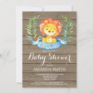 Rustik pojke lejon baby shower inbjudan