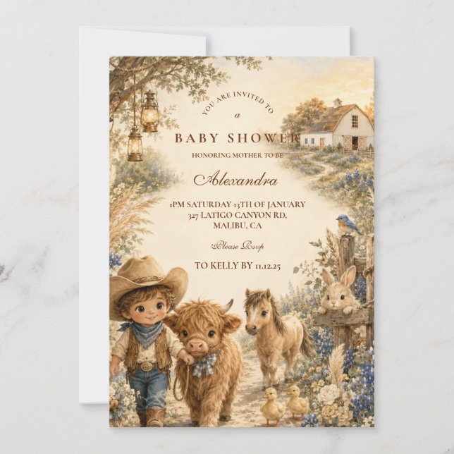 Rustik pojke västern boho baby shower inbjudningar (Framsida)