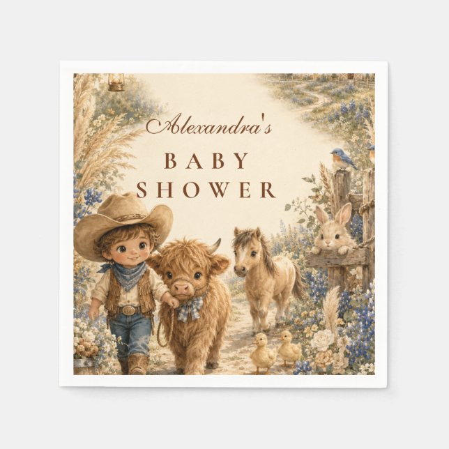 Rustik pojke västern boho baby shower pappersservett (Framsidan)