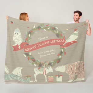 Rustik Polar Bear Fawn Fox jul Mönster Fleecefilt