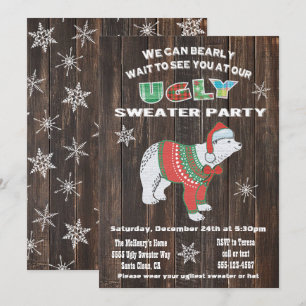 Rustik Polar Bear Ugly Sweater Party Inbjudningar