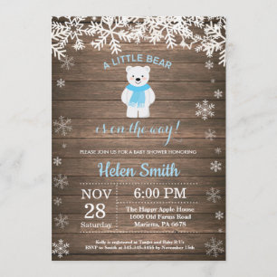 Rustik Polar Bear Winter Boy Shower Inbjudningar