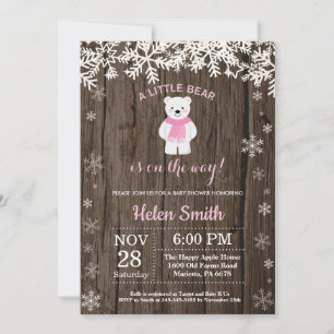 Rustik Polar Bear Winter Girl Baby Shower Inbjudningar