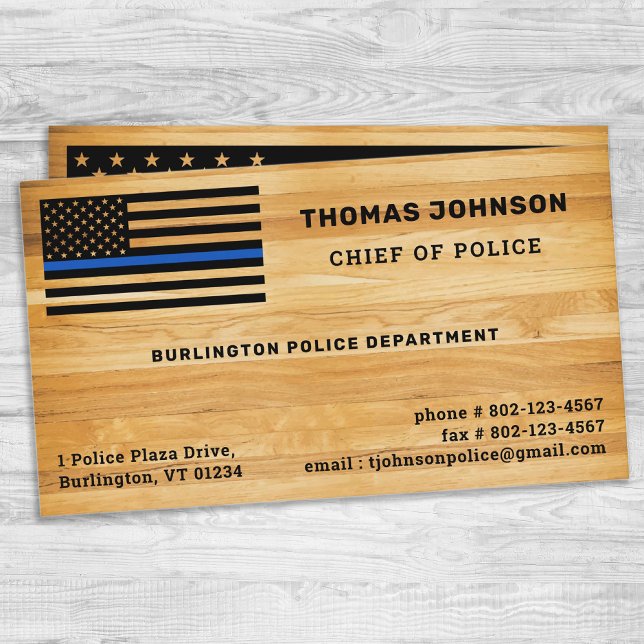 Rustik polischef Thin Blue Line Flagga Wood Visitkort (Skapare uppladdad)