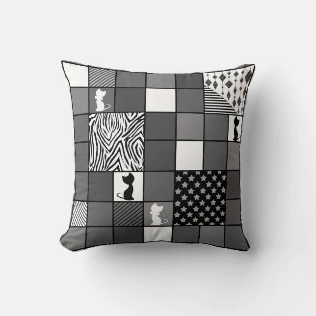 Rustik, Popular, Black and white, Patchwork, Simpl Kudde (Framsida)