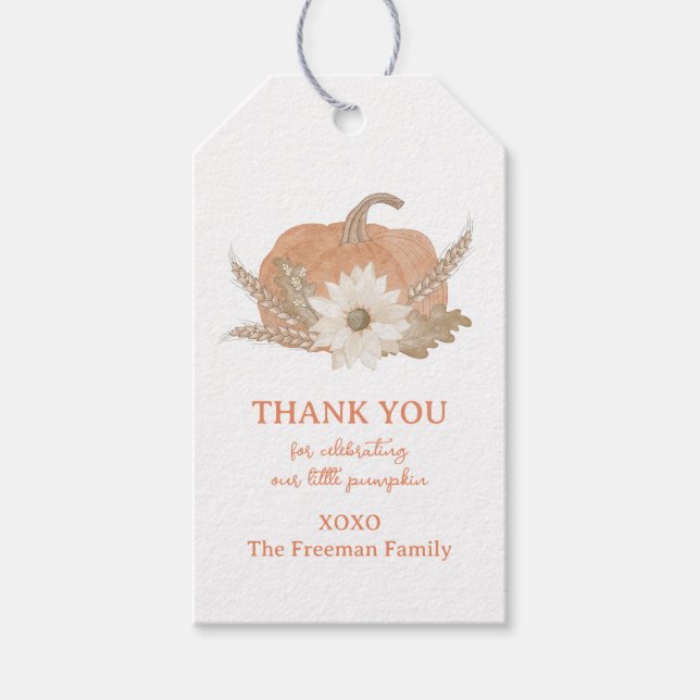 Rustik pumpa baby shower presenttagg presentetikett (Framsidan)