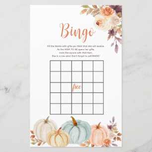 Rustik Pumpa Blommig Akvarell Bingo Spel