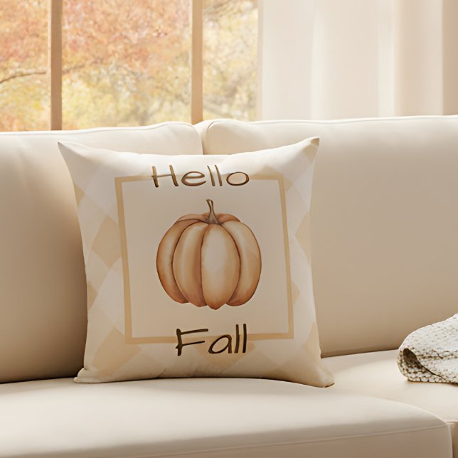 Rustik Pumpa Höst Hem Dekor Accent Kudde (Autumn pumpkin pillow on a cozy living room sofa.)
