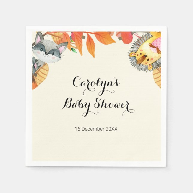 Rustik pumpkin Animal Baby Shower Napkin Pappersservett (Framsidan)