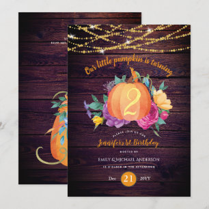 Rustik Pumpkin ANY Birthday Watercolor FALL Modern Inbjudningar