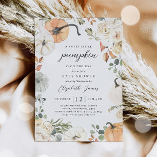 Rustik Pumpkin-Blommigt Kön Neutral Baby Shower Inbjudningar