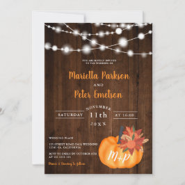 Rustik pumpkin blommigt wood ljus faller bröllop inbjudningar