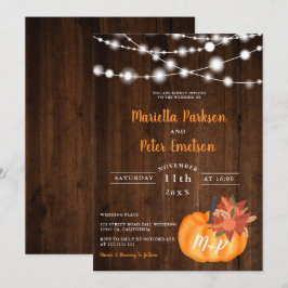Rustik pumpkin blommigt wood ljus faller bröllop inbjudningar