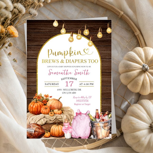 Rustik Pumpkin Brews & Diaper Girl Baby Shower Inbjudningar (Skapare uppladdad)