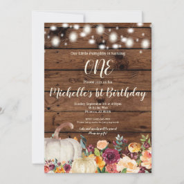 Rustik Pumpkin Burgundy Guld flicka första födelse Inbjudningar