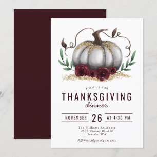 Rustik Pumpkin Burgundy Guld-Thanksgiving, middag Inbjudningar