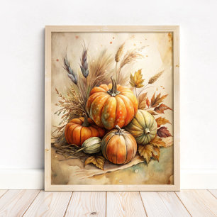 Rustik Pumpkin & Höst löv Boho Fall Wall Art Poster