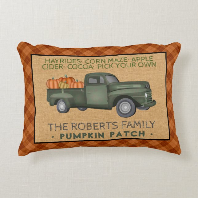 Rustik Pumpkin Patch Farm Vintage Lastbil-fallskär Prydnadskudde (Framsidan)