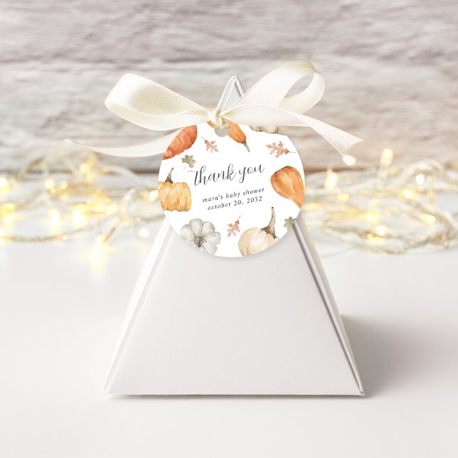 Rustik Pumpkins Fall Baby Shower Tack Gåvor Etiketter (Skapare uppladdad)