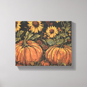Rustik Pumpkins och solblommor Fall Art-utskrift Canvastryck
