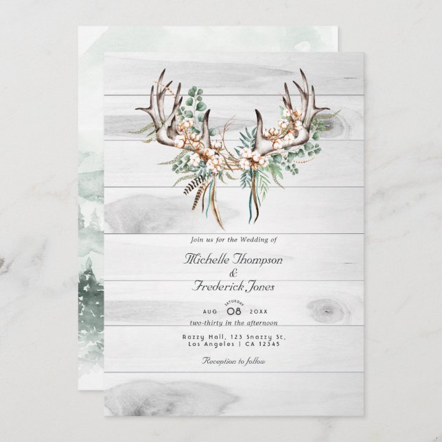 Rustik QR-kod OSA Bohemian Bröllop Inbjudningar (Fram/baksida)