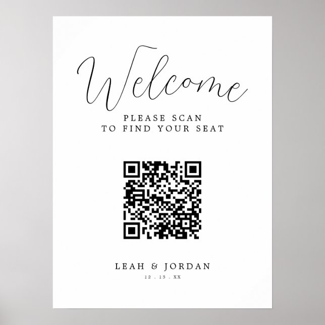 Rustik QR-kod Sittplatskarta Bröllops Välkomstskyl Poster (Framsidan)