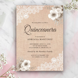 Rustik Quinceanera-inbjudan med blommor i elfenben Inbjudningar