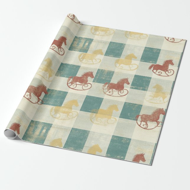 Rustik randig gunghäst baby mönster presentpapper (Utrullad)