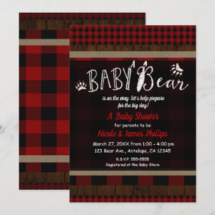 Rustik randig röd babybjörn baby shower unisex inbjudningar