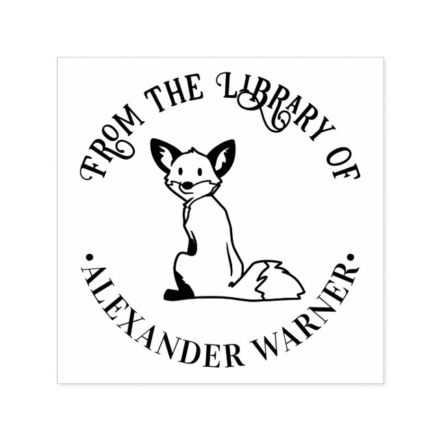 Rustik Räv Sittande #2 Rund Biblioteksbok Namn Självfärgande Stämpel (Design)