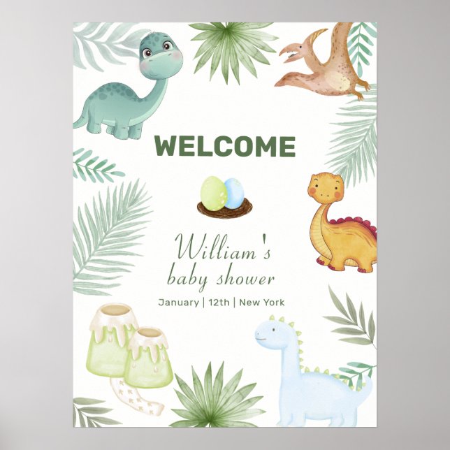 Rustik Rawr Vulkan Dinosaur Bebis Shower Välkommen Poster (Framsidan)