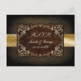 Rustik Regal Ornamental Brown och Guld Bröllop Inbjudan Vykort
