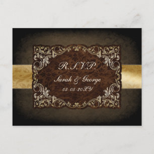 Rustik Regal Ornamental Brown och Guld Bröllop Inbjudan Vykort