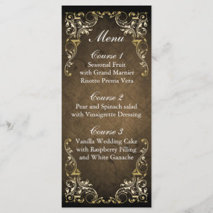 Rustik Regal Ornamental Brown och Guld Bröllop Meny