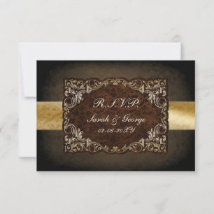 Rustik Regal Ornamental Brown och Guld Bröllop OSA Kort