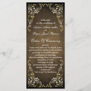 Rustik Regal Ornamental Brown och Guld Bröllop Program