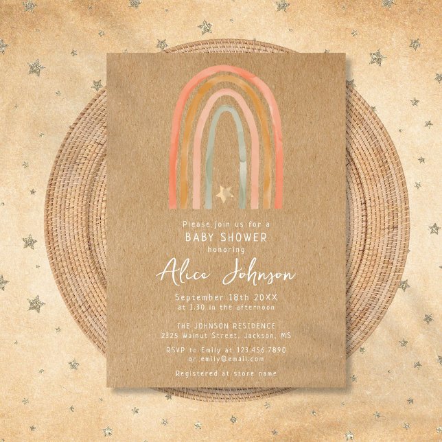 Rustik regnbåge och stjärna boho baby shower inbjudningar (Rustic Rainbow And Star Boho Baby Shower Invitation)