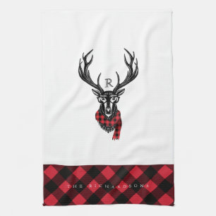 Rustik Reindeer Red Buffalo Pached Family Monogram Kökshandduk